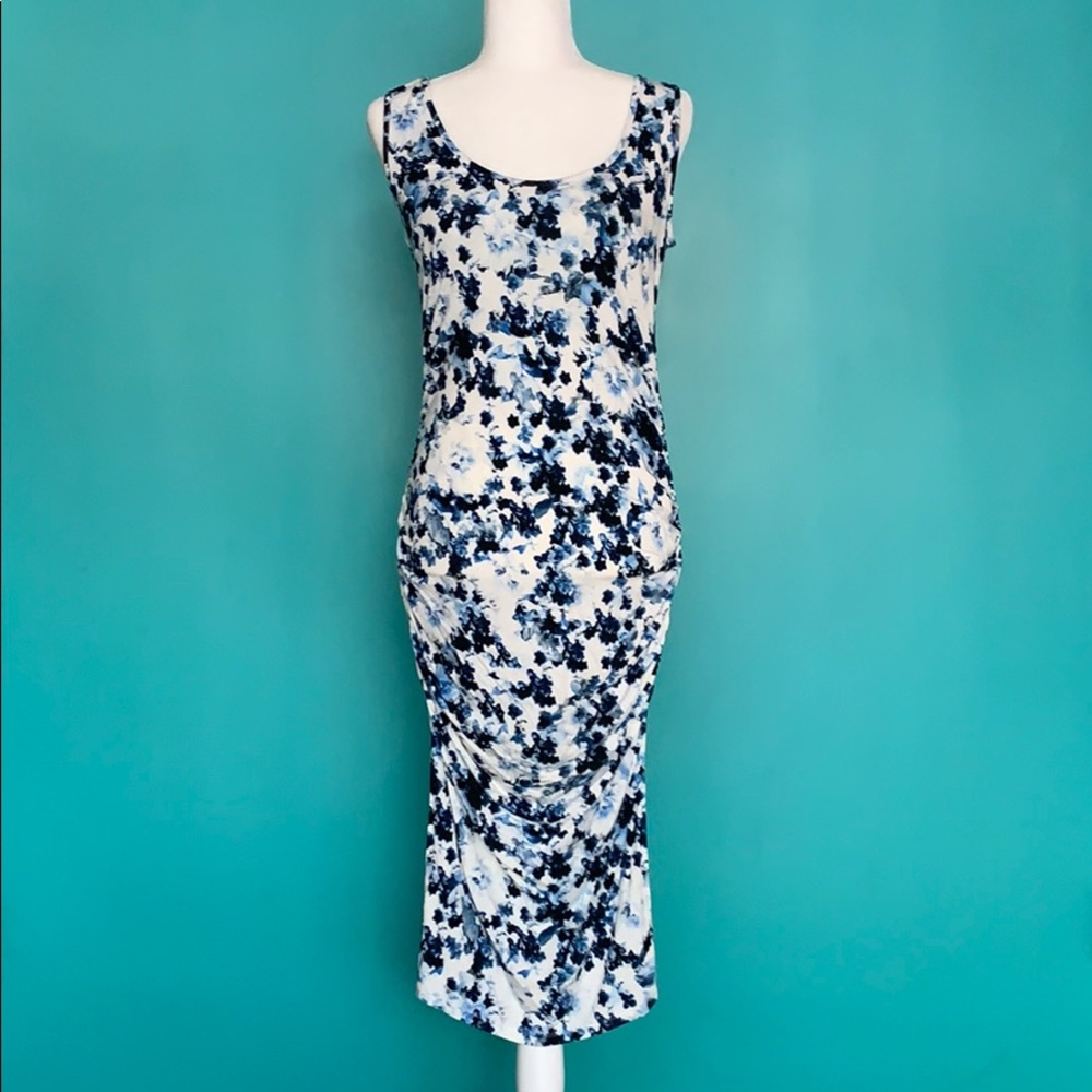 Blue Ruched Fitted Isabella Oliver Maternity Dress